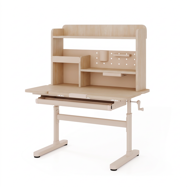 Bureau enfant réglable naturel sur fond blanc