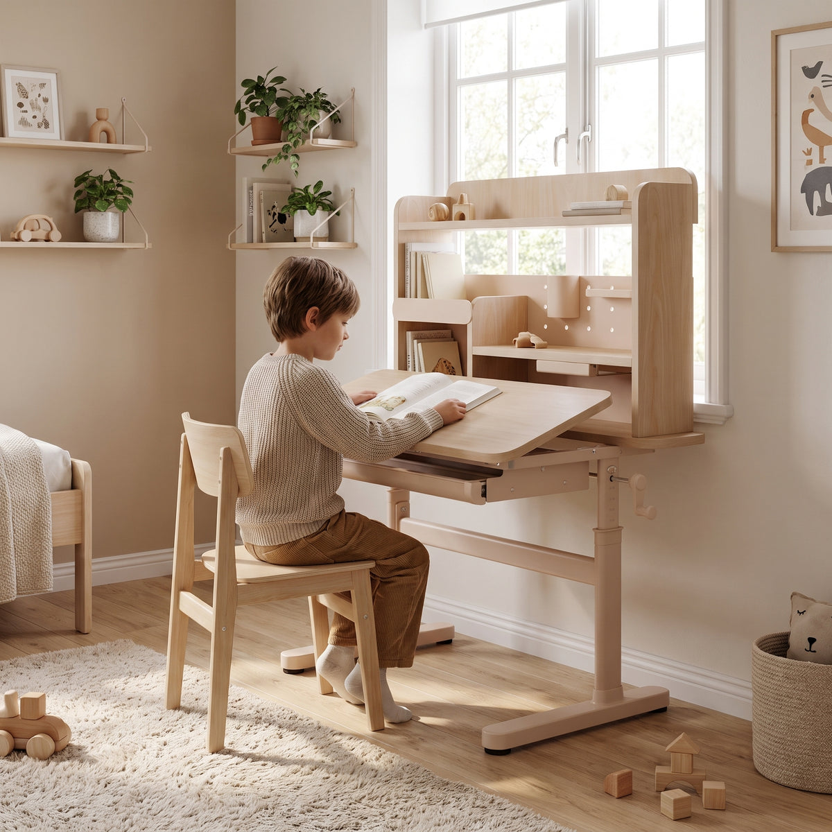 Enfant qui lit au bureau réglable
