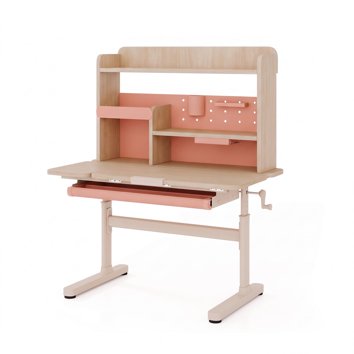 Bureau enfant réglable rose sur fond blanc