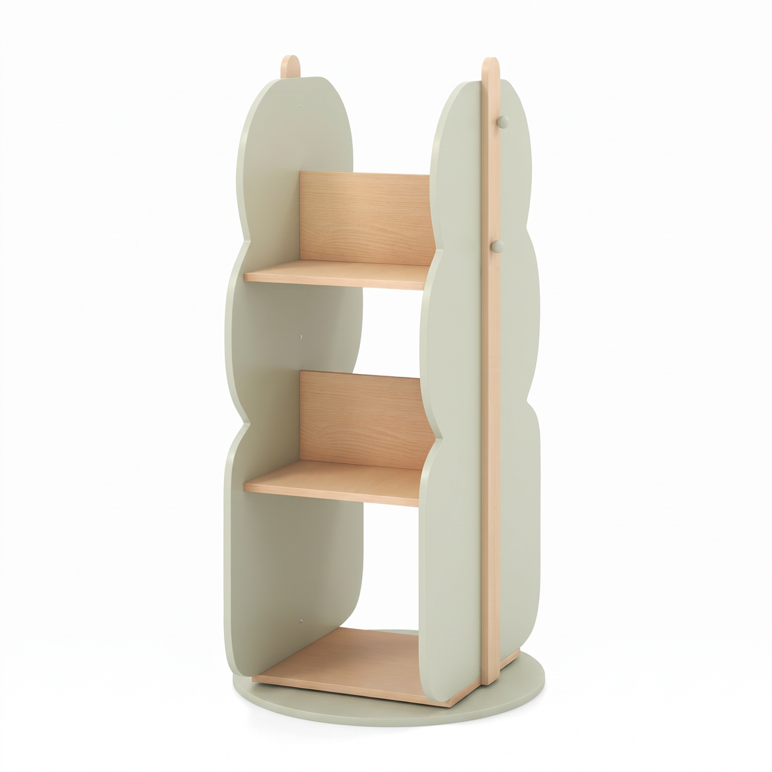 Bibliothèque tournante enfant – Nuage vert et bois