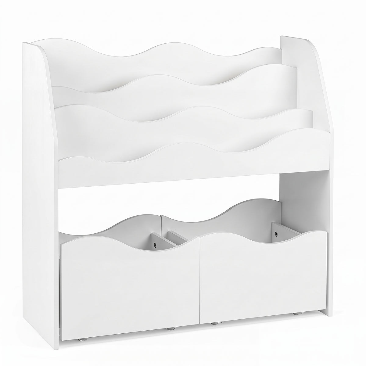 Bibliothèque Montessori enfant blanc sur fond blanc