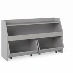 Bibliothèque enfant 2 bacs grise sur fond blanc