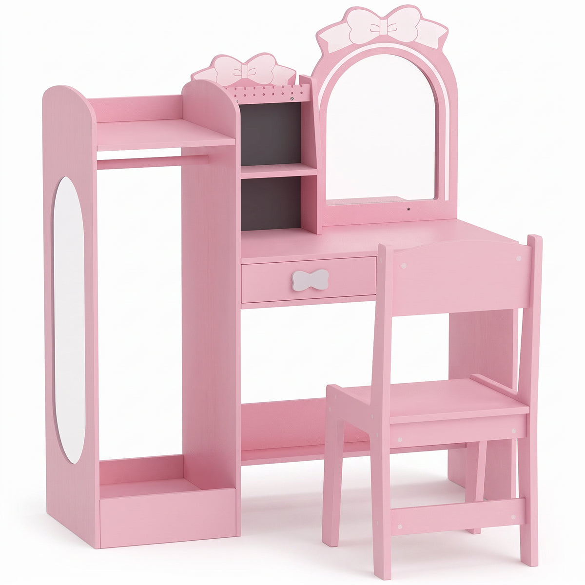 Coiffeuse enfant rose sur fond blanc