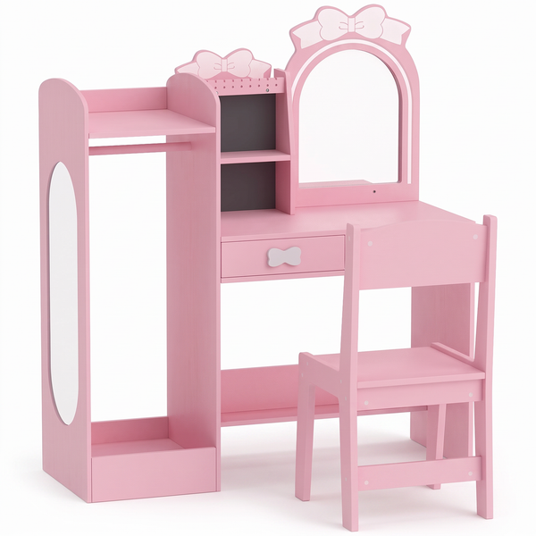 Coiffeuse enfant rose sur fond blanc