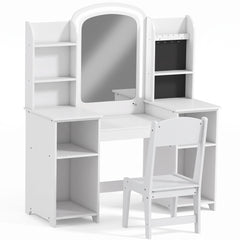 Coiffeuse enfant grand miroir LED blanche sur fond blanc