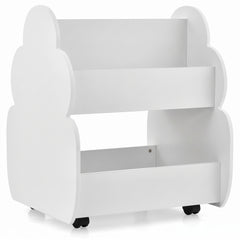 Bibliothèque enfant sur roulettes blanche sur fond blanc