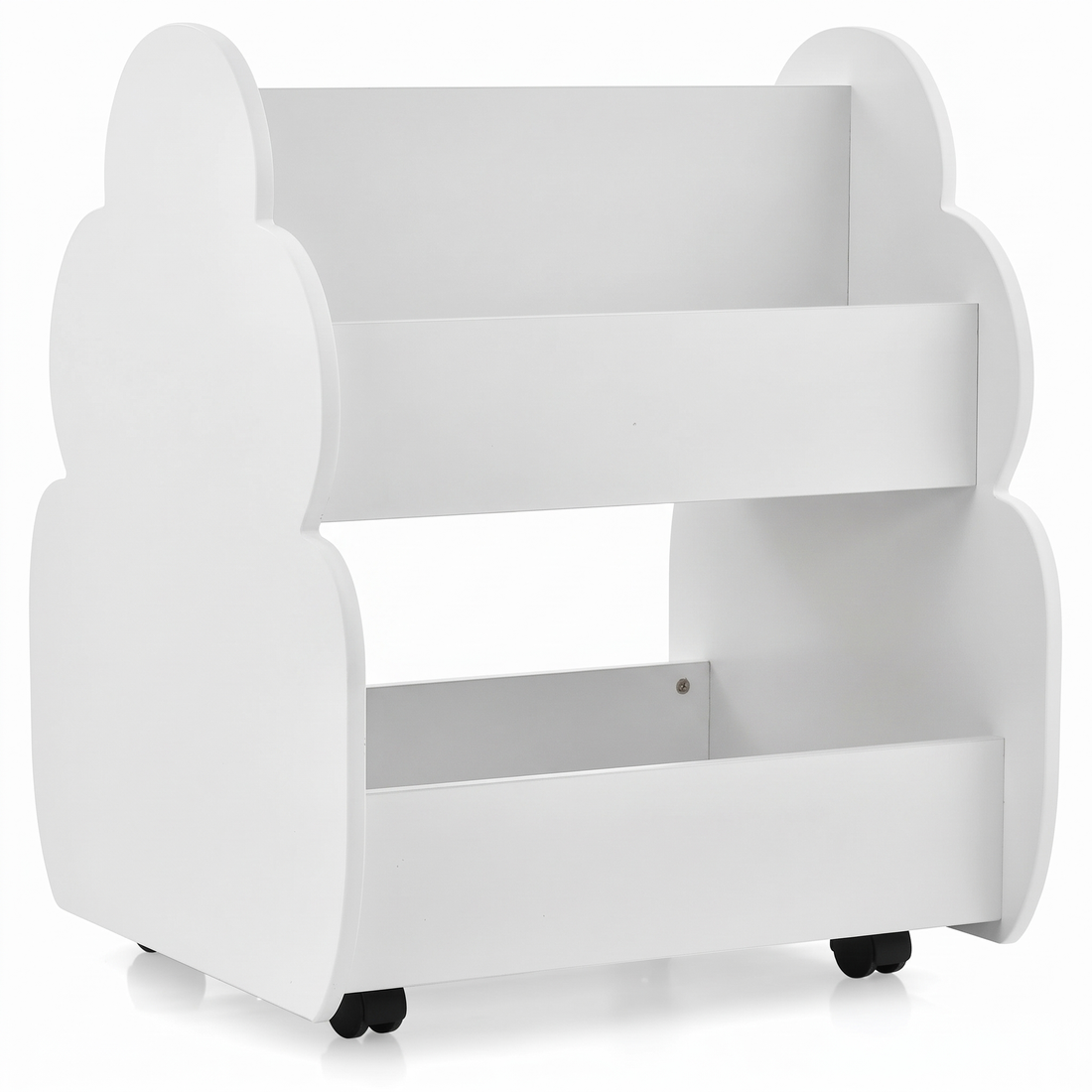 Bibliothèque enfant sur roulettes – 2 niveaux, blanc