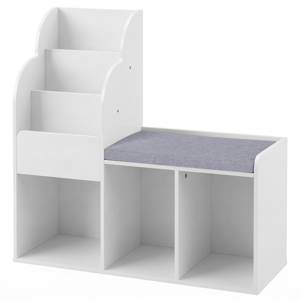 Bibliothèque banc enfant 2 en 1 blanche sur fond blanc