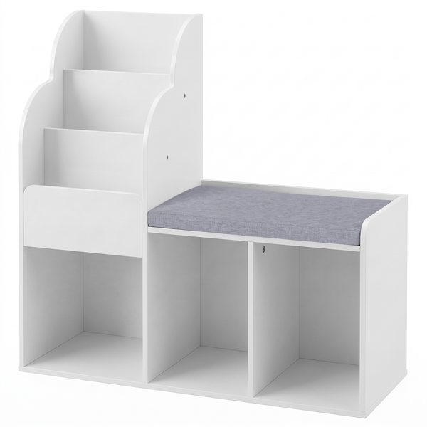 Bibliothèque banc enfant 2 en 1 blanche sur fond blanc