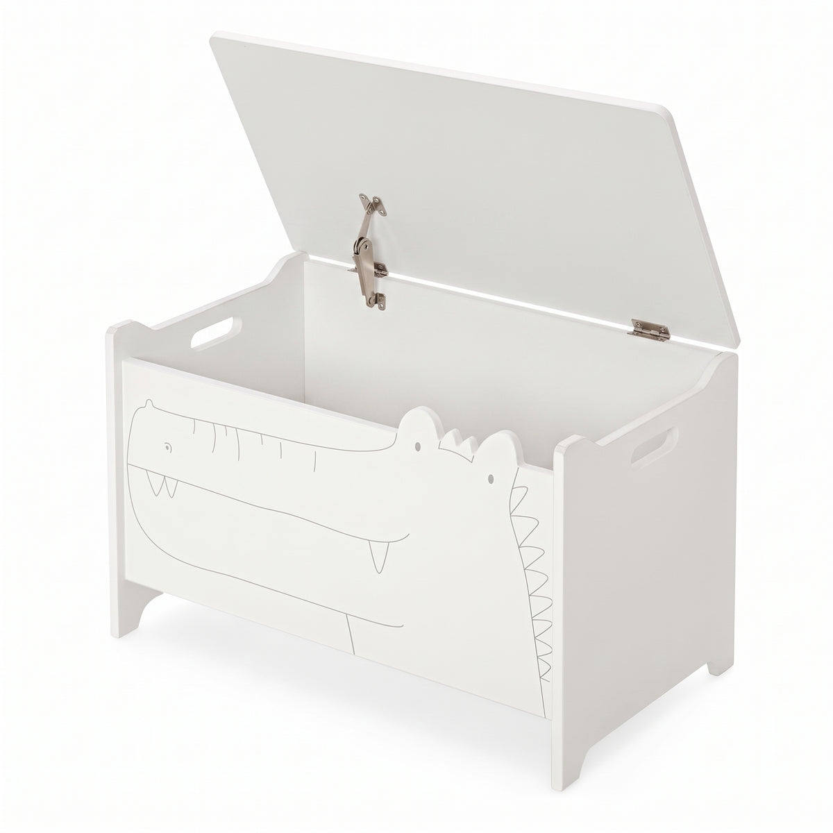 Coffre à jouets en bois blanc sur fond blanc