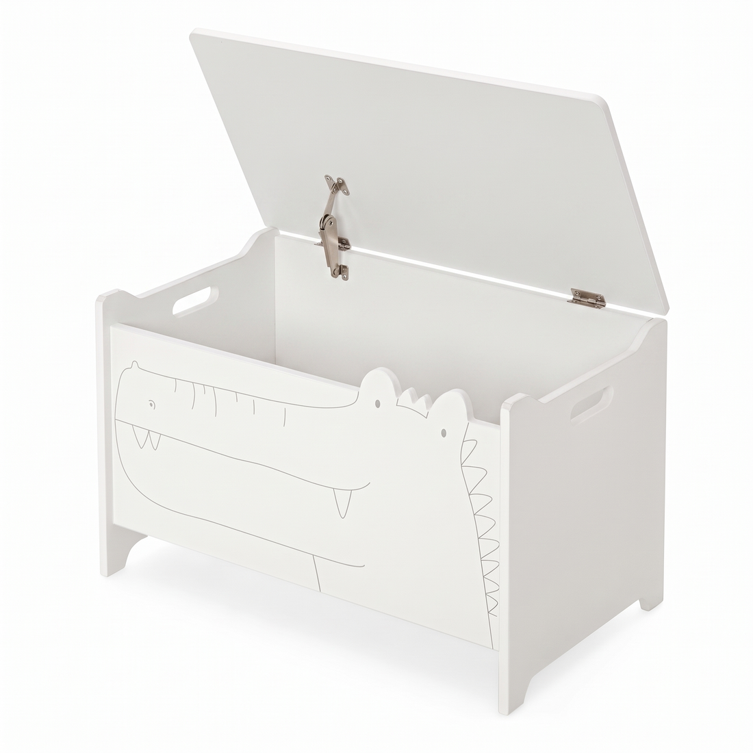 Coffre à jouets en bois – Couvercle et poignées, blanc
