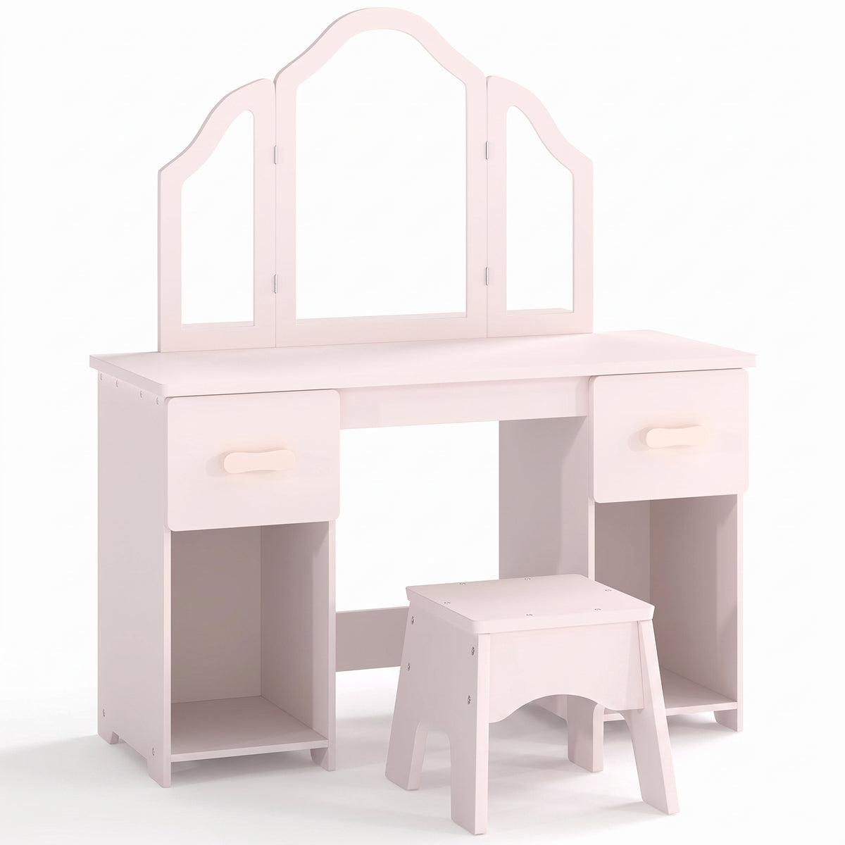 Coiffeuse enfant rose sur fond blanc