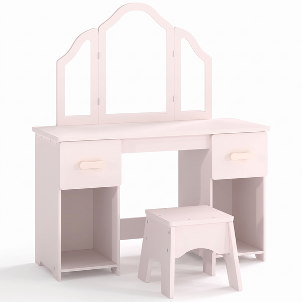 Coiffeuse enfant rose sur fond blanc