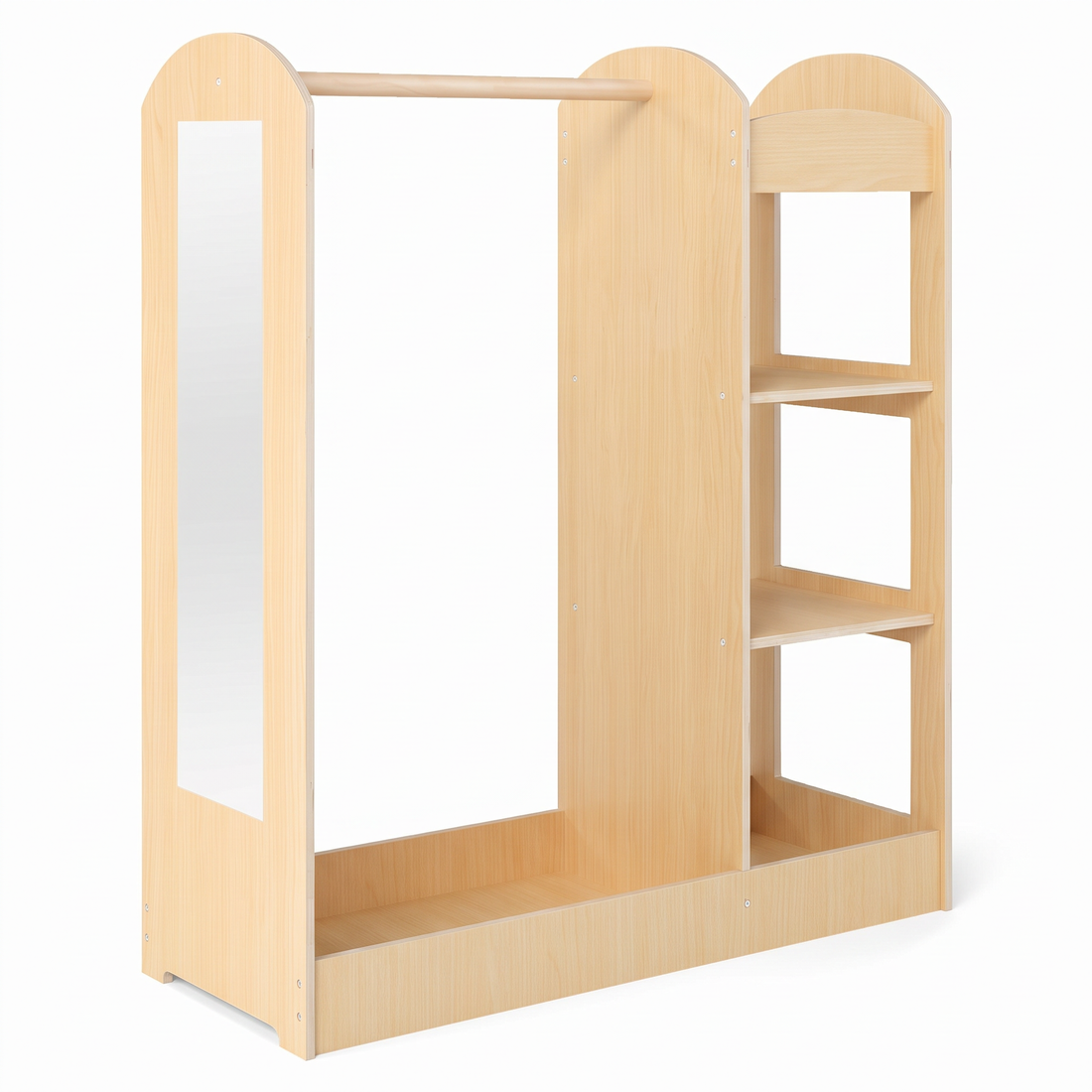 Meuble de rangement enfant – 4 étagères et penderie, naturel