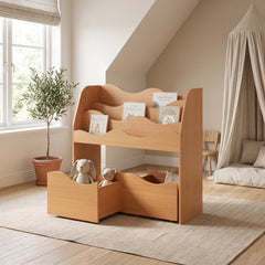 Bibliothèque Montessori enfant dans une chambre d'enfant