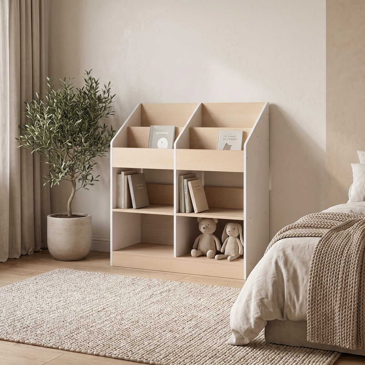 Étagère enfant 4 cubes blanche dans une chambre d'enfant