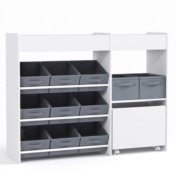 Étagère à jouets enfant 11 bacs en tissu blanche sur fond blanc