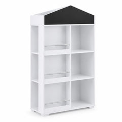 Bibliothèque enfant forme maison tableau noir sur fond blanc