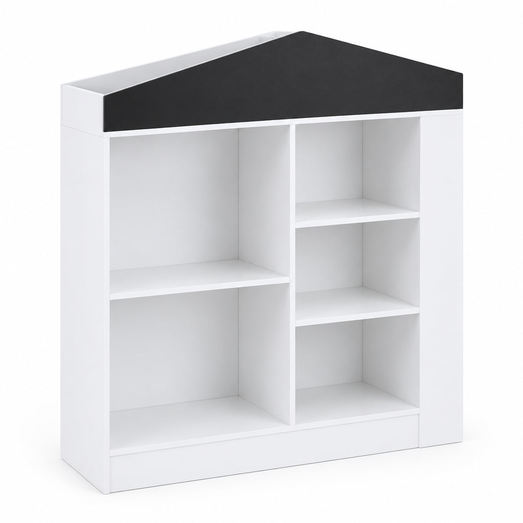 Bibliothèque enfant forme cabane tableau noir sur fond blanc