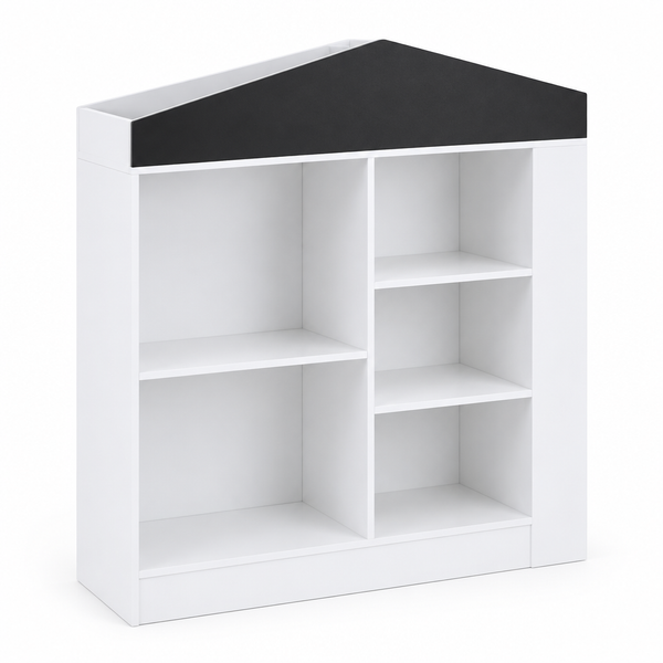 Bibliothèque enfant forme cabane tableau noir sur fond blanc