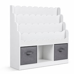 Bibliothèque Montessori enfant 4 niveaux blanche sur fond blanc