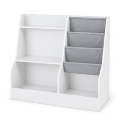 Étagère Montessori enfant poches en tissu blanche sur fond blanc