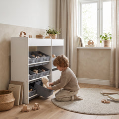 Étagère à jouets enfant 11 bacs avec un enfant