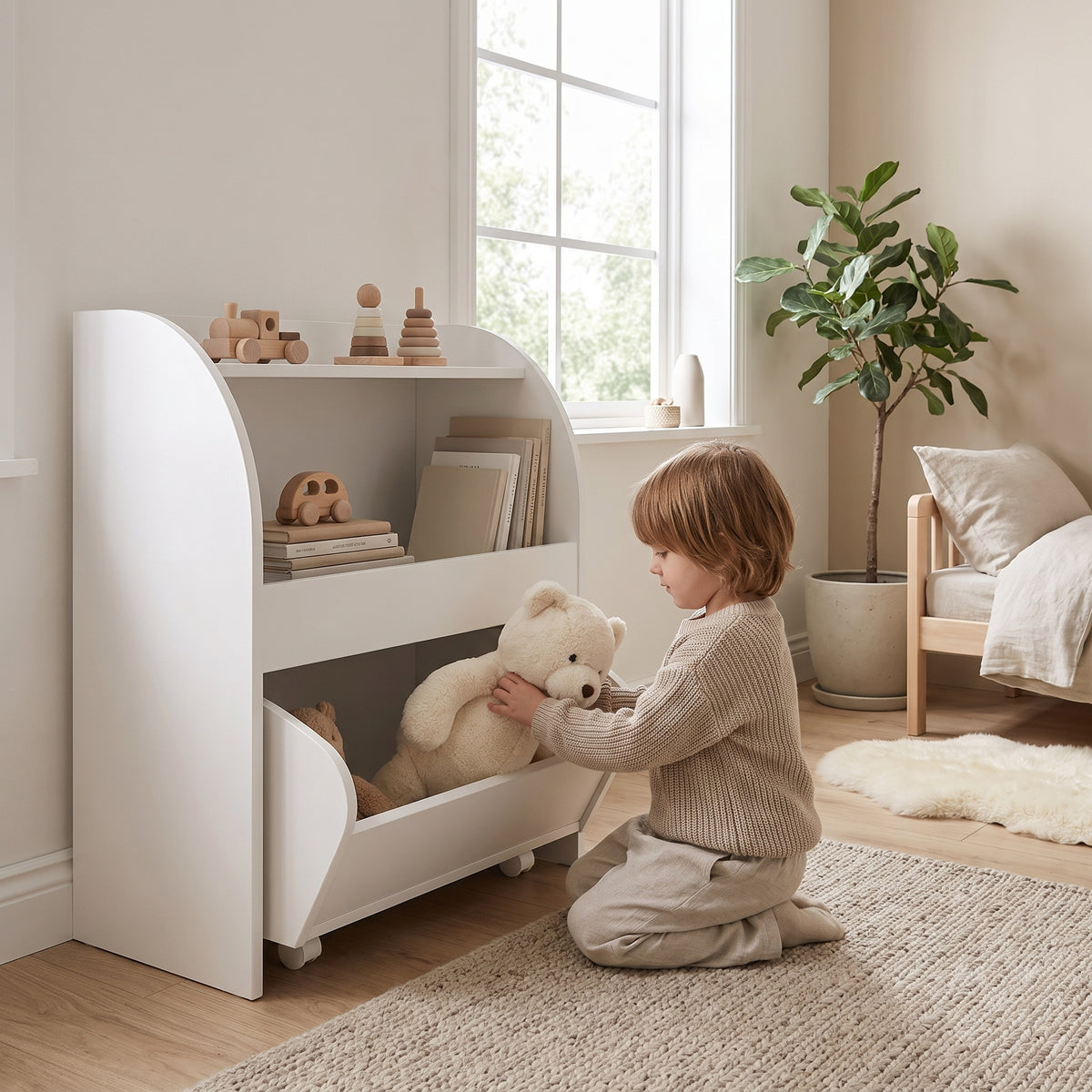 Bibliothèque Montessori enfant avec un enfant
