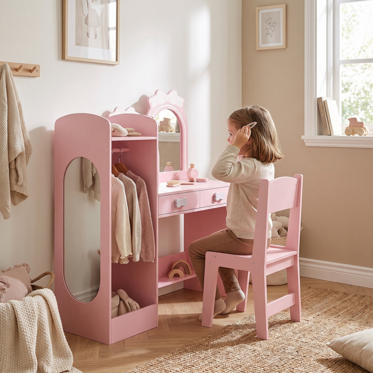 Coiffeuse enfant rose avec un enfant