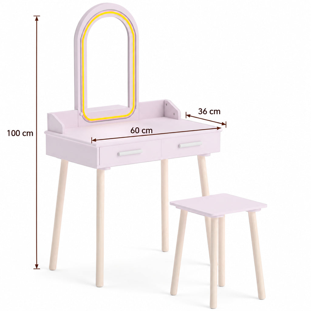 Dimensions – Coiffeuse enfant en bois rose