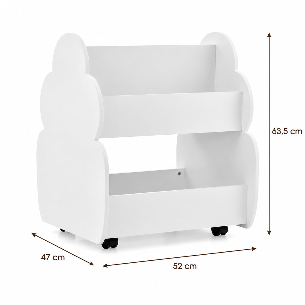 Dimensions – Bibliothèque enfant sur roulettes blanche