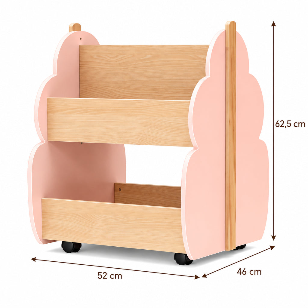 Dimensions – Bibliothèque enfant sur roulettes 2 niveaux