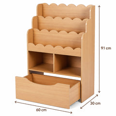 Dimensions – Bibliothèque enfant 5 niveaux et bac à roulettes