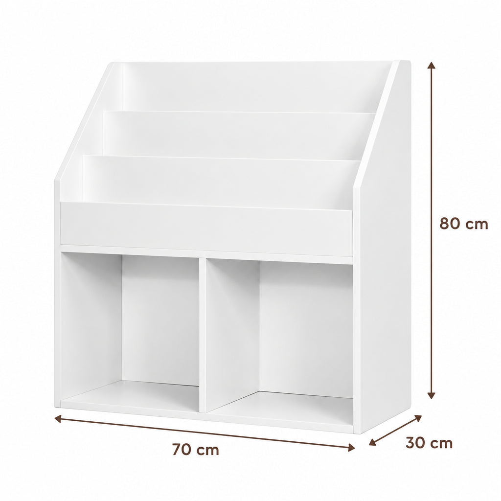 Dimensions – Bibliothèque enfant 3 compartiments blanche