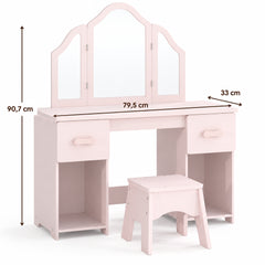 Dimensions – Coiffeuse enfant rose miroir triptyque