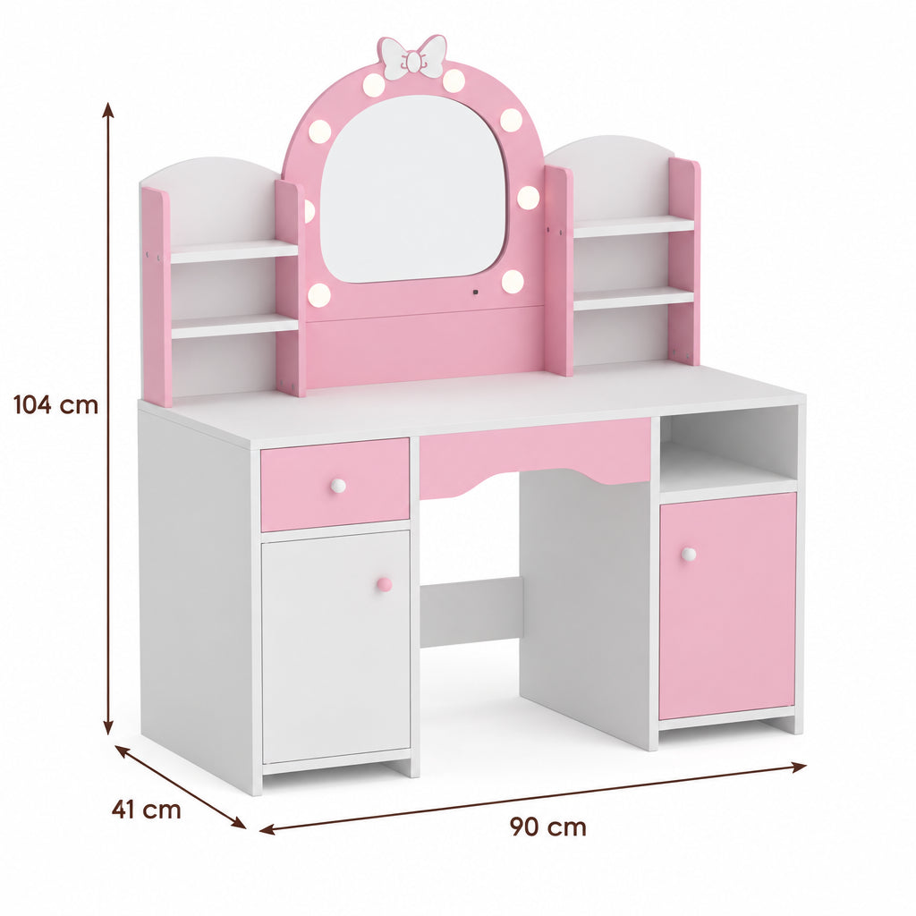 Dimensions – Coiffeuse enfant miroir lumineux rose