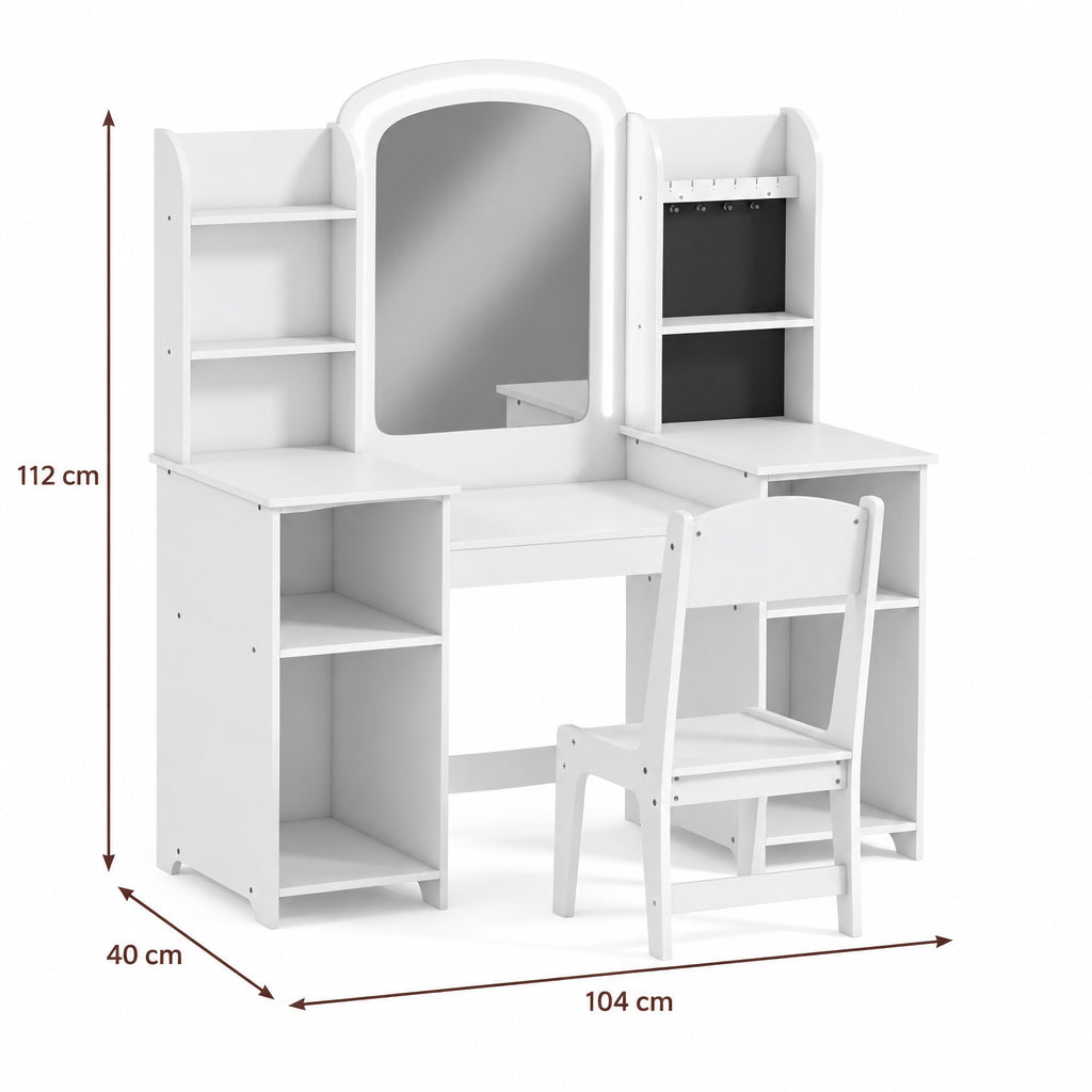 Dimensions – Coiffeuse enfant grand miroir LED blanche