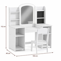 Dimensions – Coiffeuse enfant grand miroir LED blanche