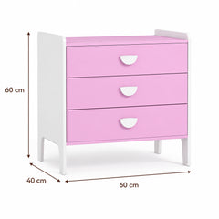 Dimensions – Commode enfant 3 tiroirs rose