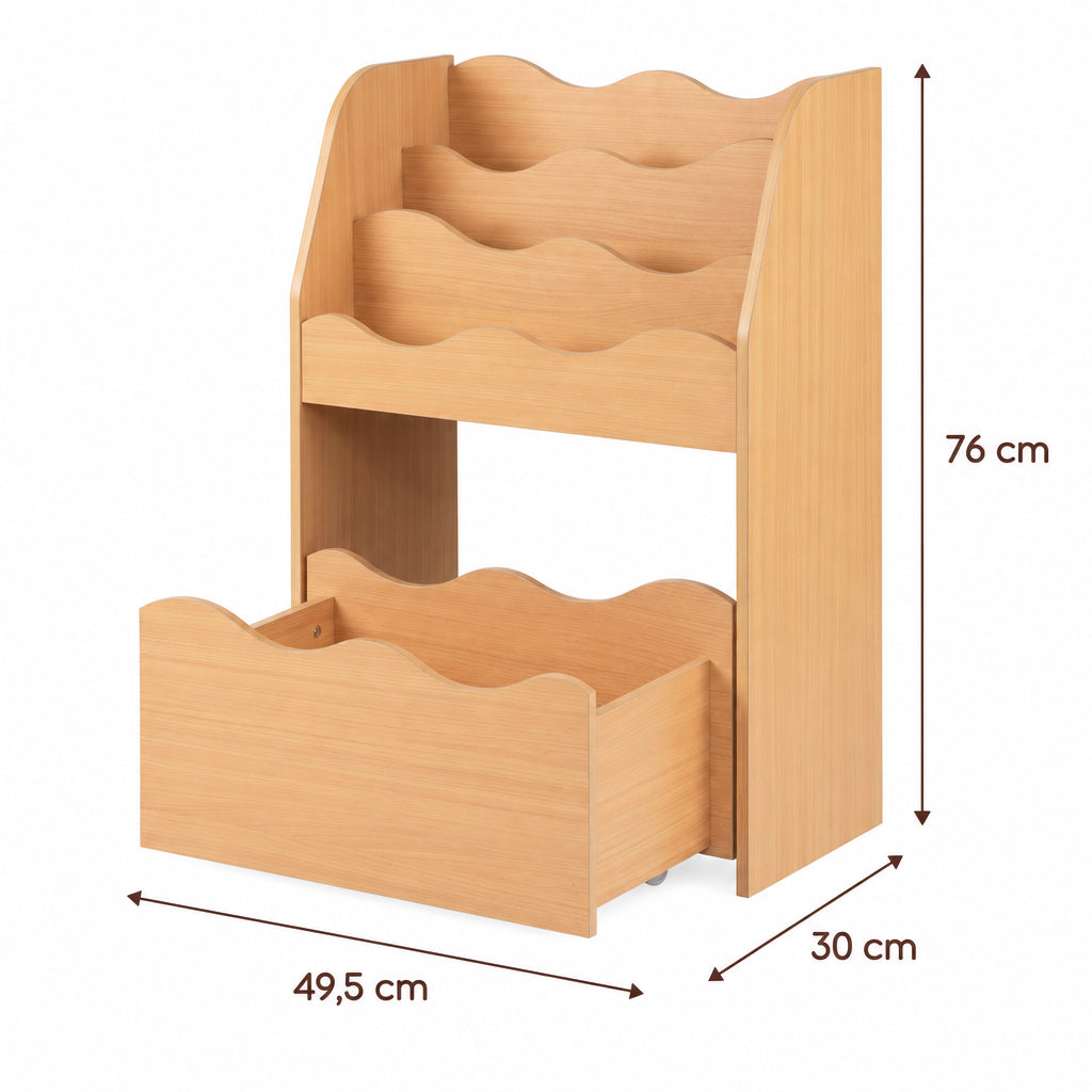 Dimensions – Bibliothèque enfant à bac roulettes