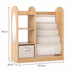 Dimensions – Bibliothèque enfant miroir et étagères en tissu naturel