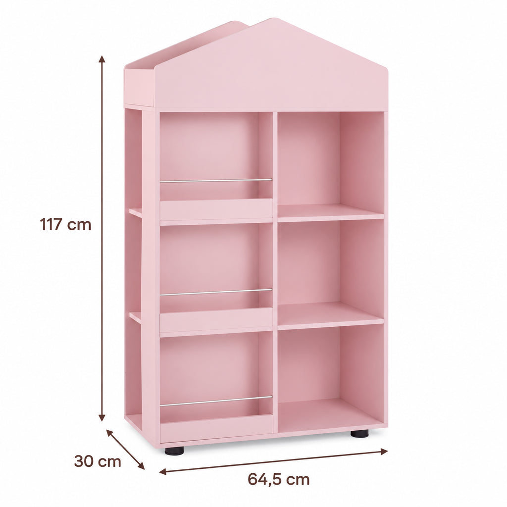 Dimensions – Bibliothèque enfant forme maison rose