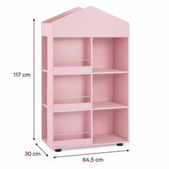 Dimensions – Bibliothèque enfant forme maison rose
