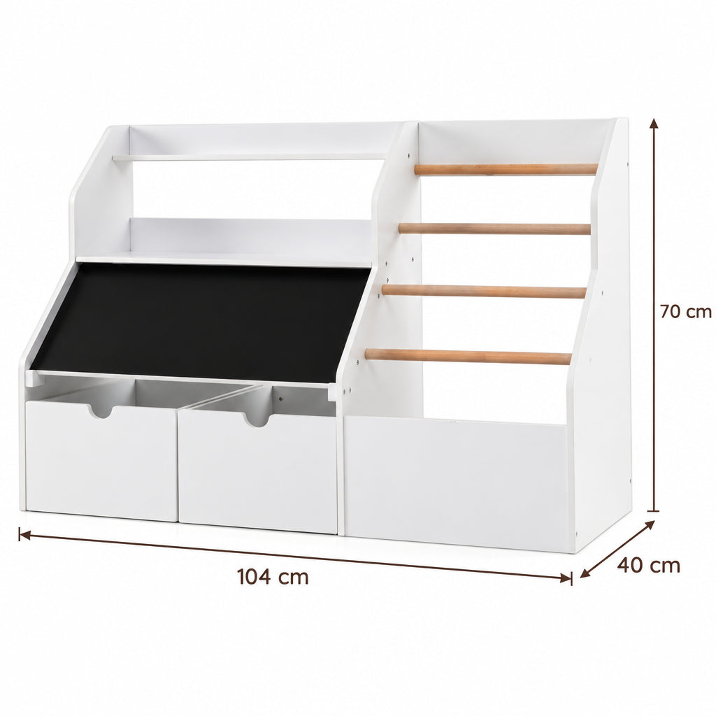 Dimensions – Bibliothèque Montessori tableau noir blanche