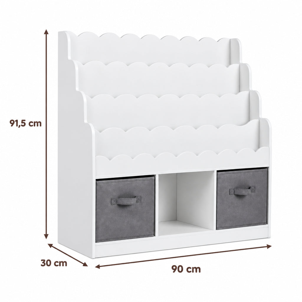 Dimensions – Bibliothèque Montessori enfant 4 niveaux blanche