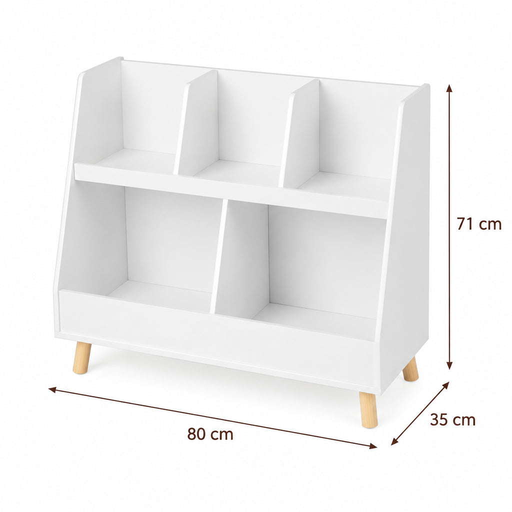 Dimensions – Bibliothèque enfant 5 compartiments blanche