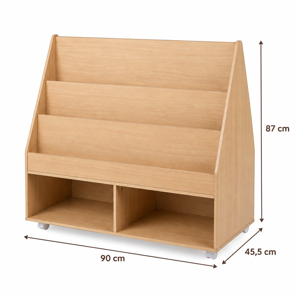 Dimensions – Bibliothèque enfant 3 niveaux naturel