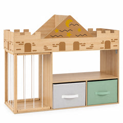 Bibliothèque enfant château bois naturel sur fond blanc
