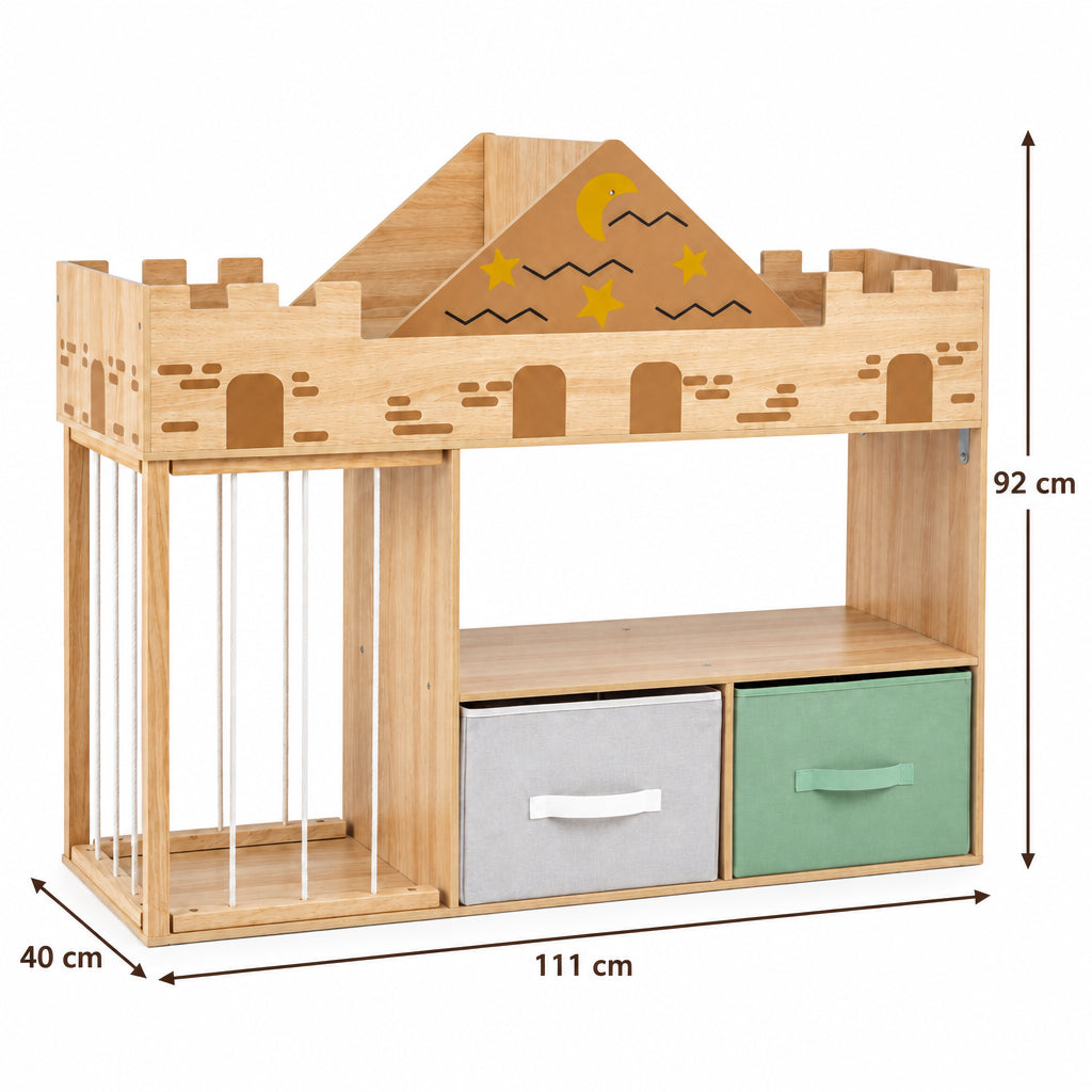 Dimensions – Bibliothèque enfant château bois naturel