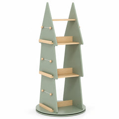 Bibliothèque tournante forme arbre verte sur fond blanc